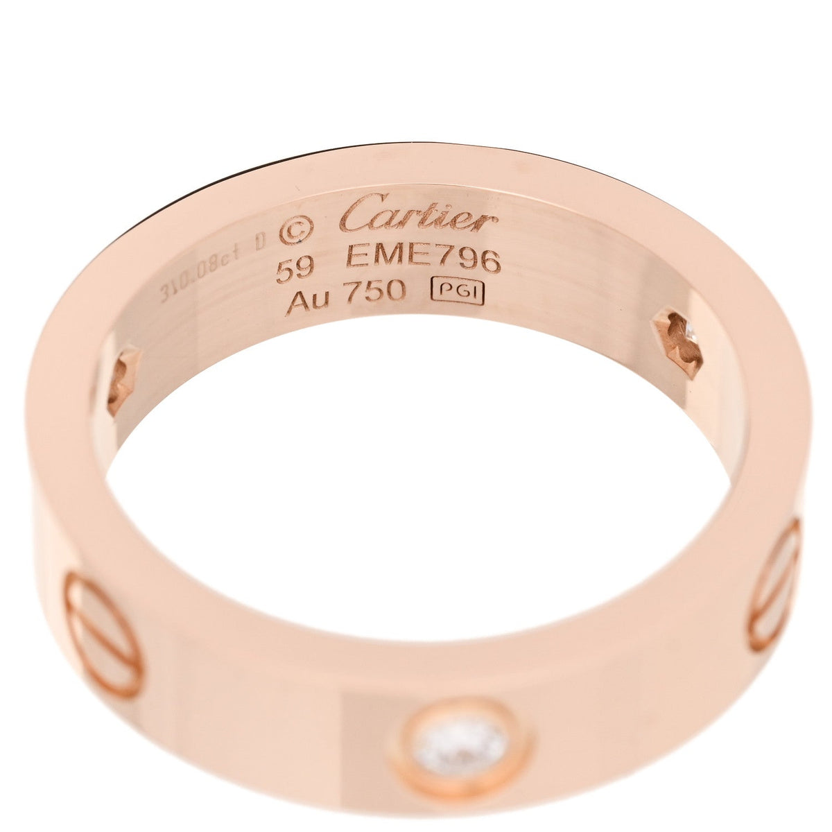 18K Pink Gold 3 Diamond 5.5mm LOVE Ring 59 8.75