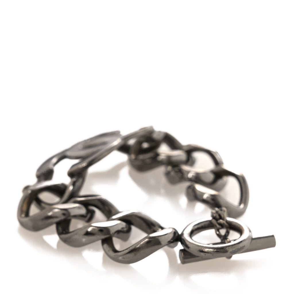 Metal Enamel CC Chain Bracelet Gunmetal Black