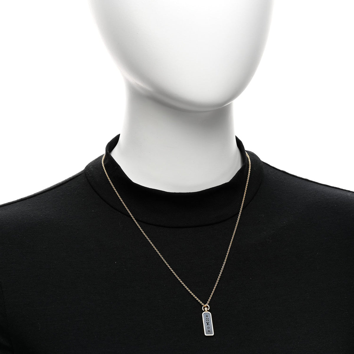 18K Yellow Gold Blue Titanium Small Les Gastons Tag Pendant Necklace