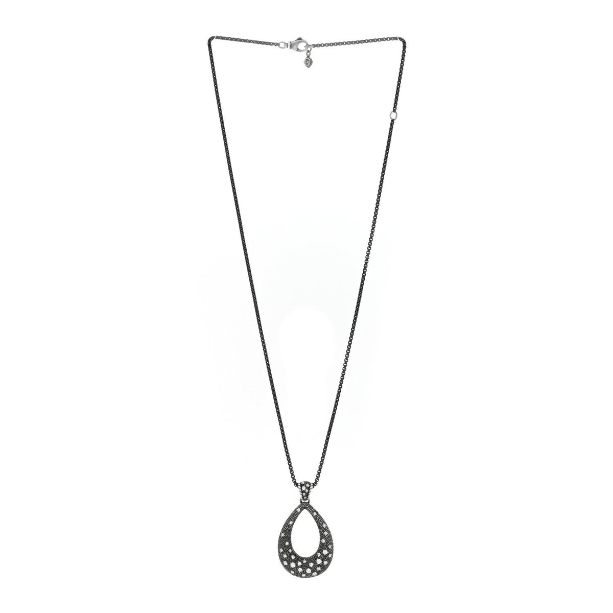 Darkened Sterling Silver Diamond Midnight Melange Teardrop Pendant Necklace