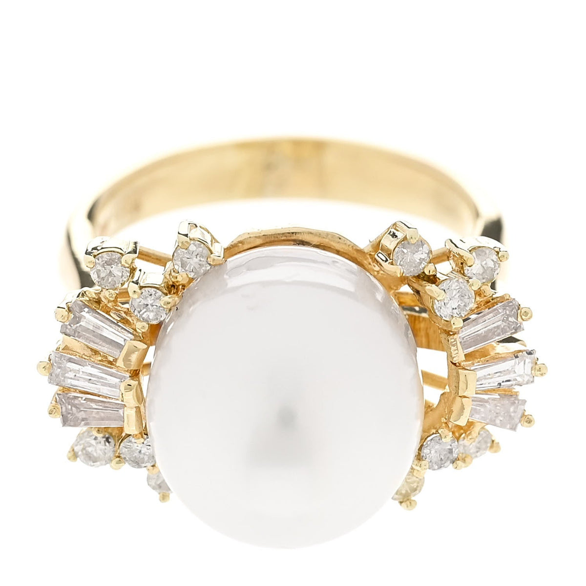 14K Yellow Gold Diamond Cultured Pearl Cocktail Ring 46 3.75
