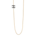 Pearl Crystal Lambskin CC Long Necklace Gold Black