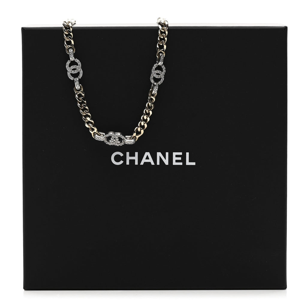 Crystal CC Chain Links Choker Necklace Gold