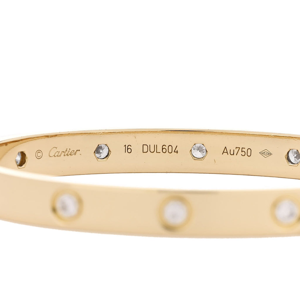 18K Yellow Gold 10 Diamond LOVE Bracelet 16