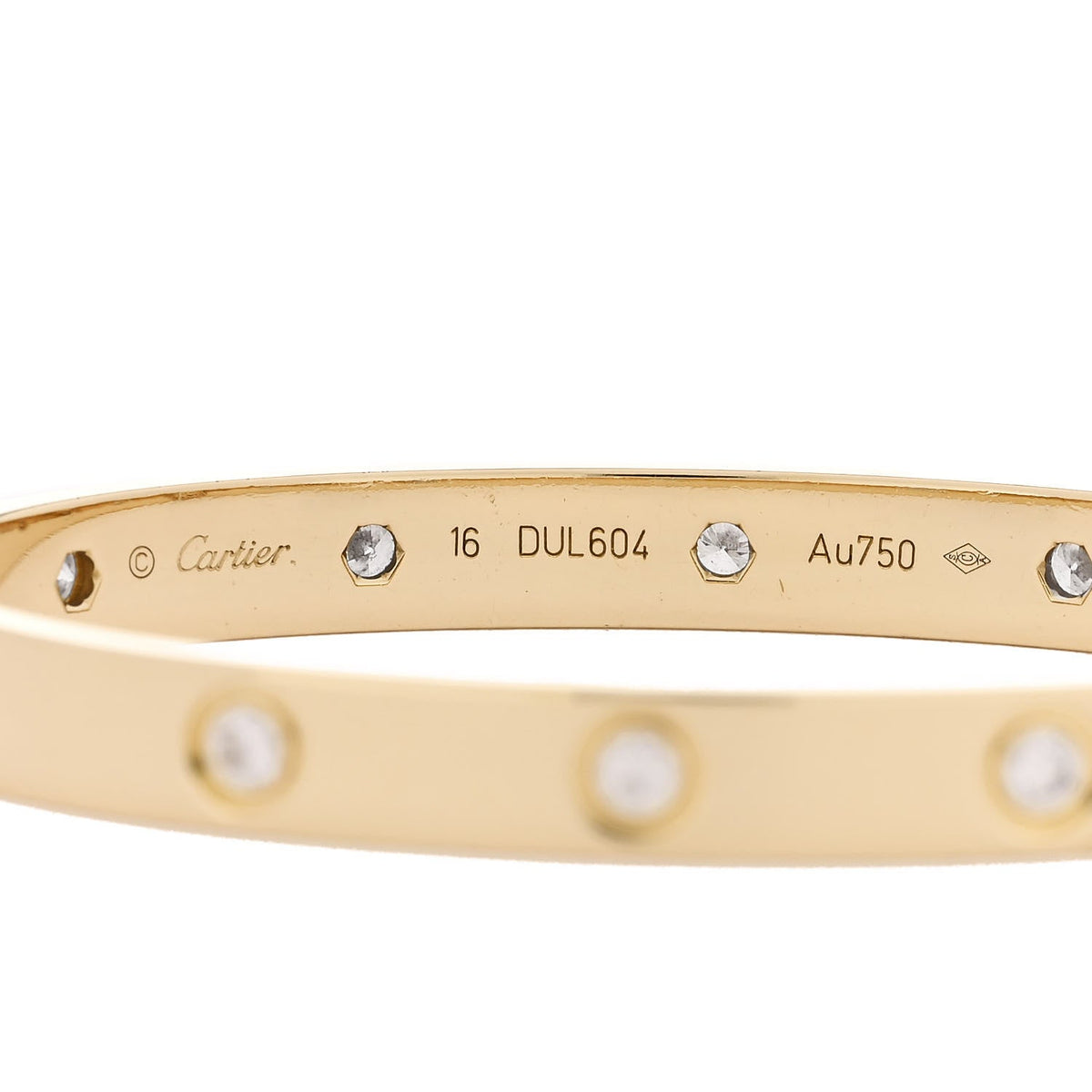 18K Yellow Gold 10 Diamond LOVE Bracelet 16