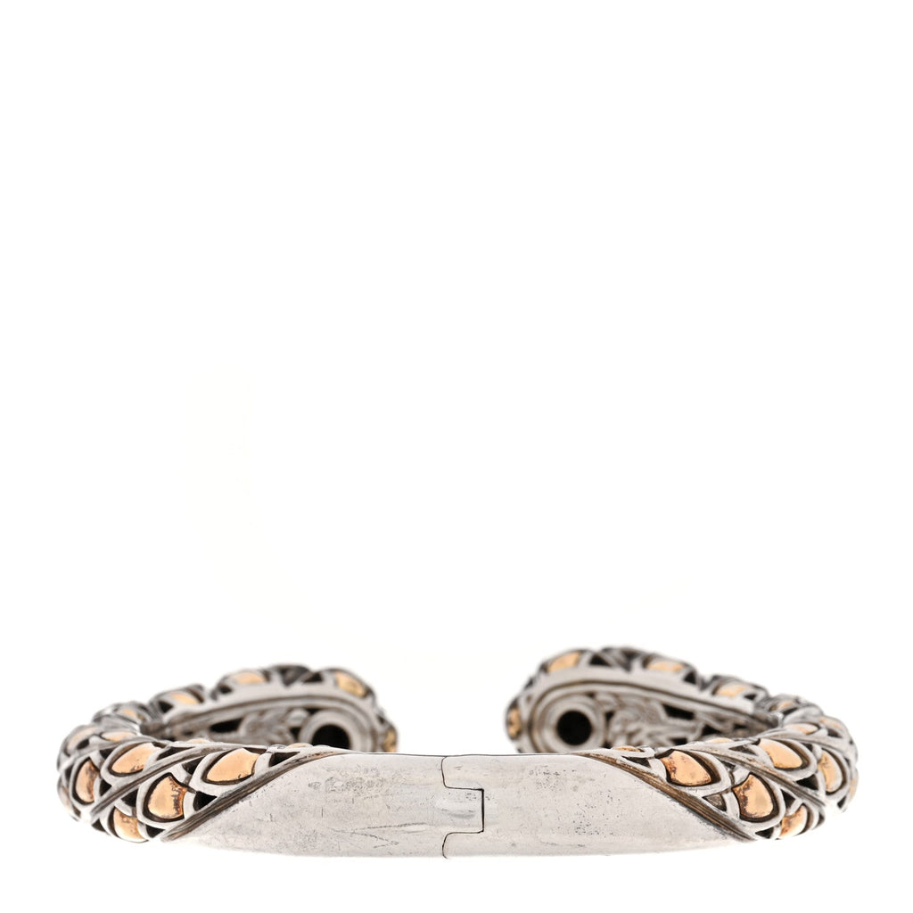 Sterling Silver 18K Yellow Gold Black Sapphire Legends Naga Cuff Bracelet