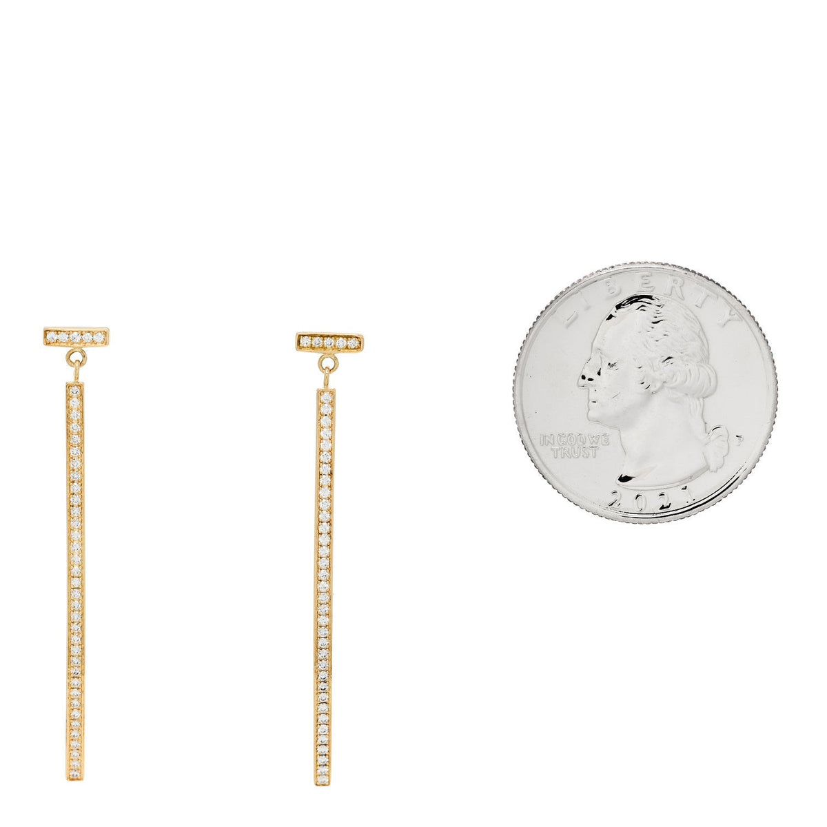 18K Yellow Gold Diamond T Bar Earrings