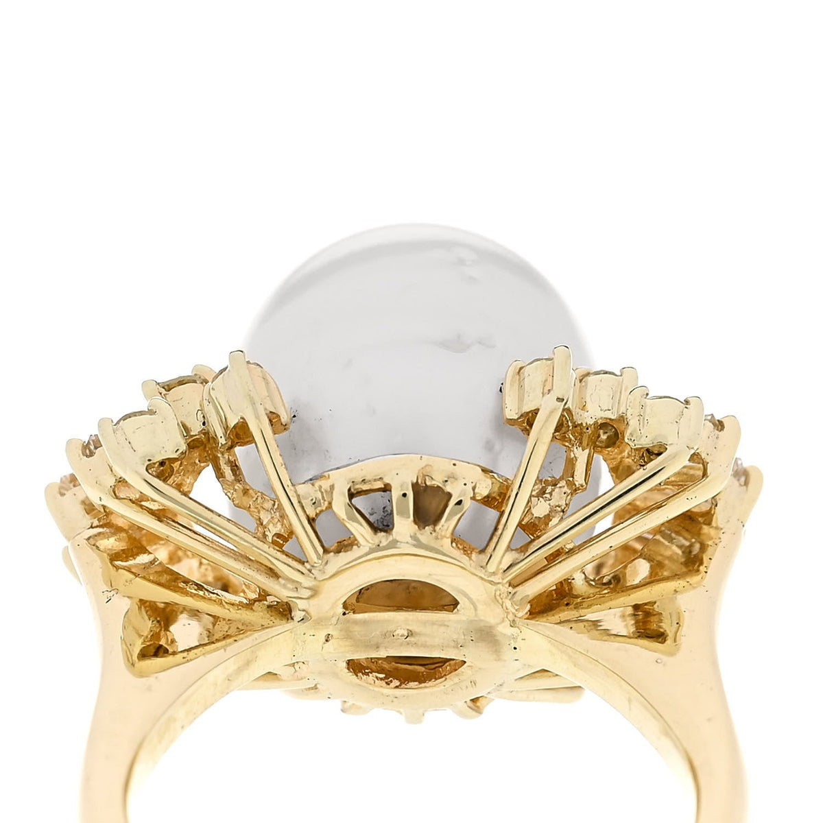 14K Yellow Gold Diamond Cultured Pearl Cocktail Ring 46 3.75