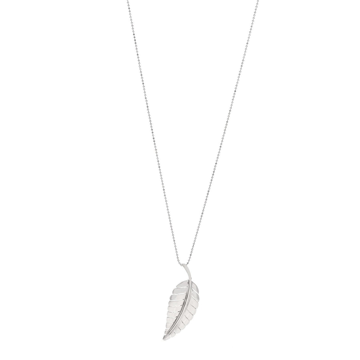 18K White Gold Large Leaf Pendant Necklace