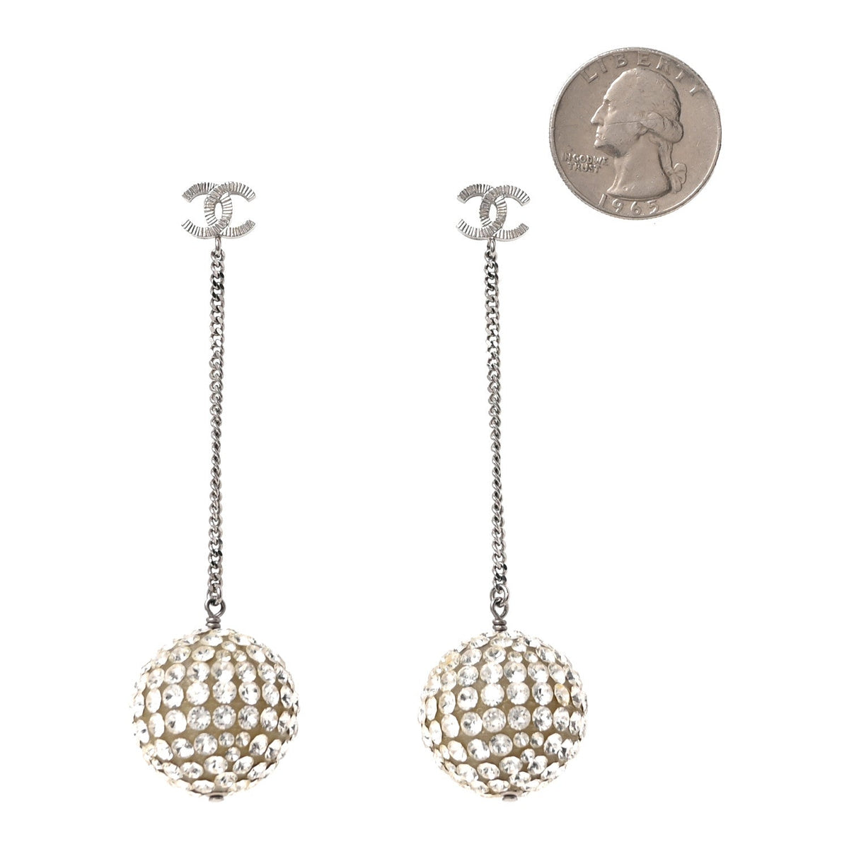 Crystal CC Ball Drop Earrings Silver