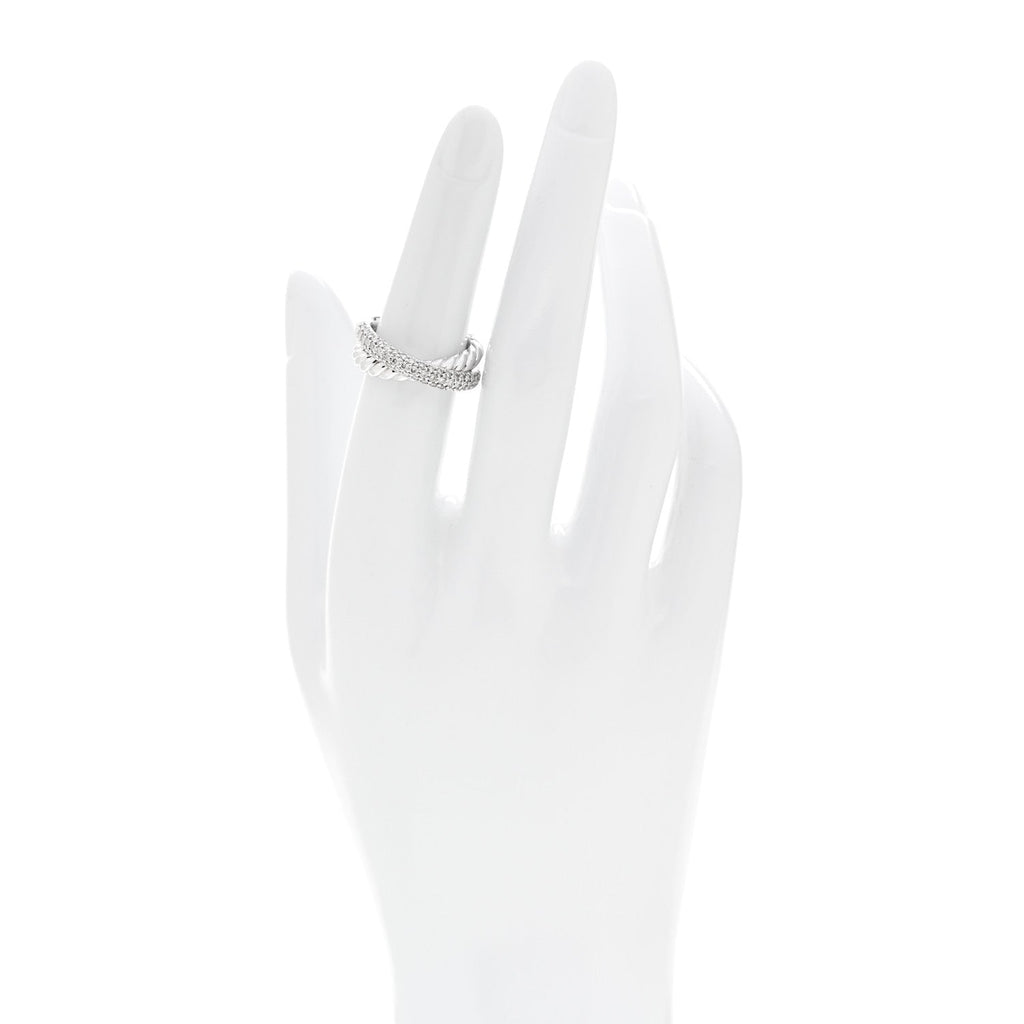 Sterling Silver Diamond 7.4mm Crossover Two Row Ring 50 5.25