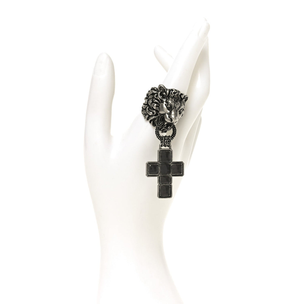 Enamel Brass Lion Head Crucifix Ring XL Black
