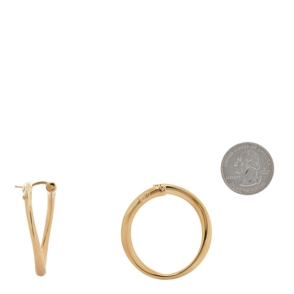 18K Yellow Gold Contoured Round Hoop Earrings