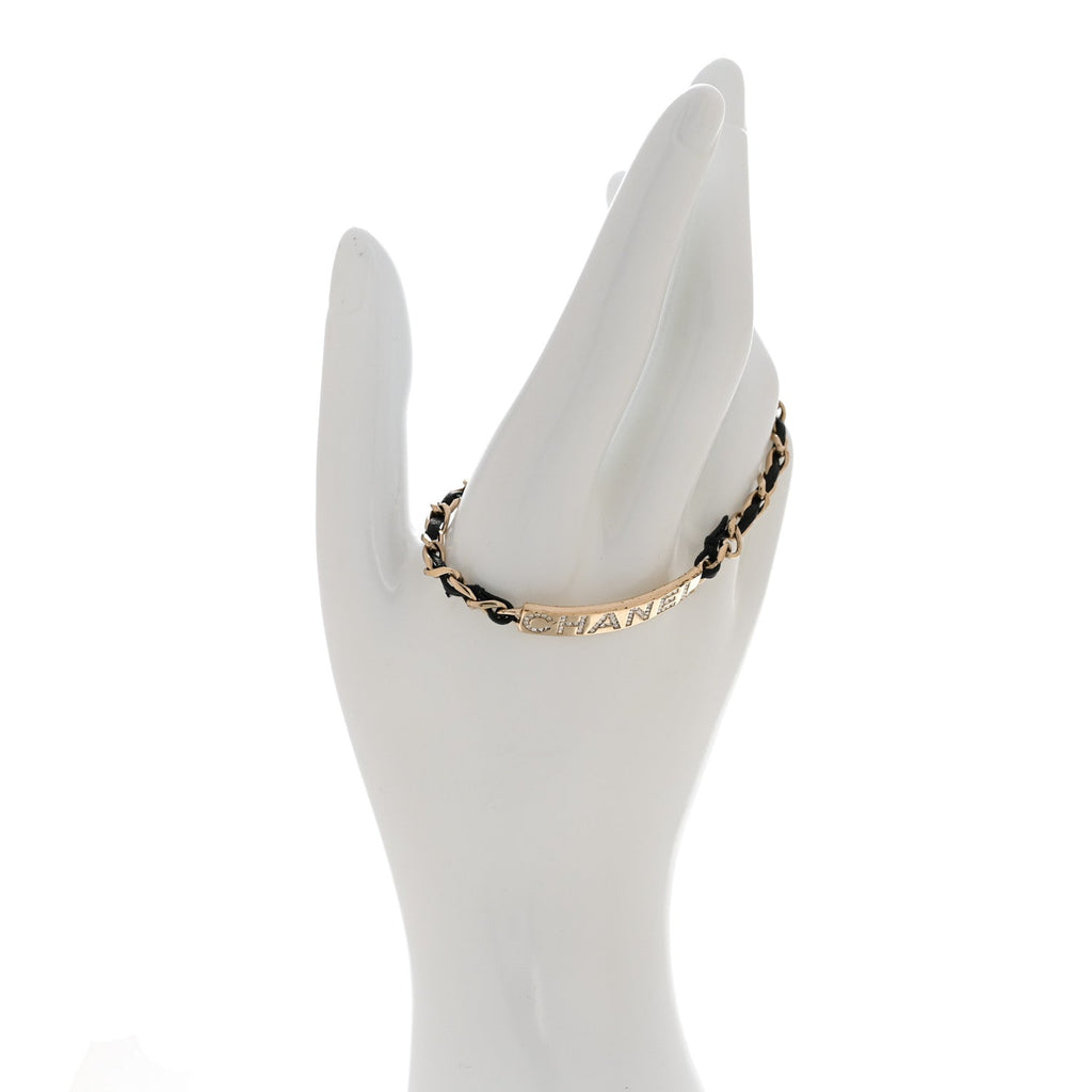 Metal Lambskin Crystal Sergeant Chanel Bracelet Gold