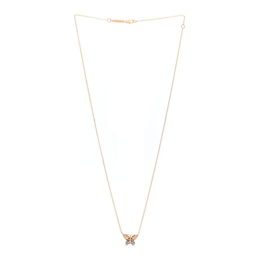 18K Rose Gold Sapphire Mini Princess Pastel Butterfly Pendant Necklace