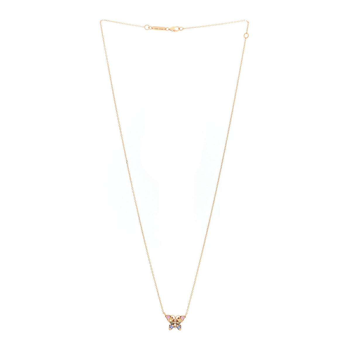 18K Rose Gold Sapphire Mini Princess Pastel Butterfly Pendant Necklace