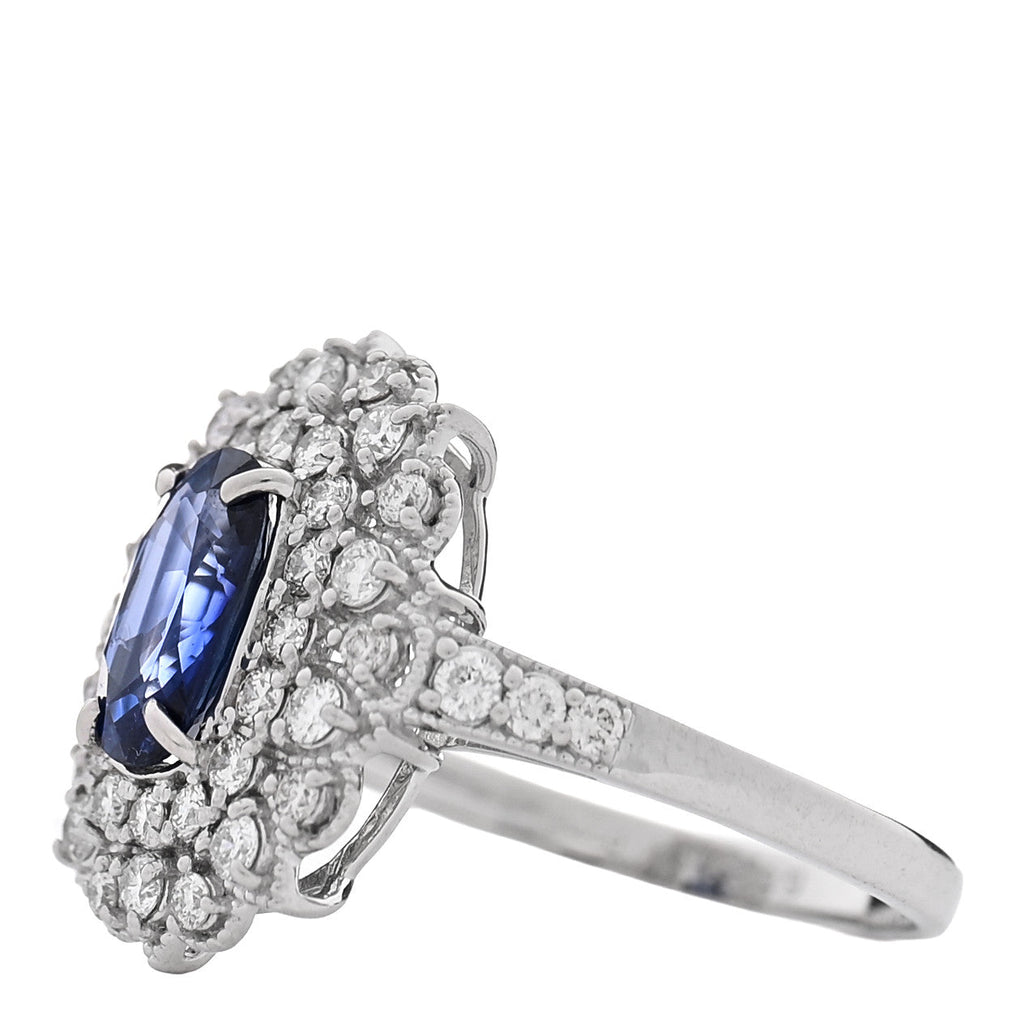 Platinum Diamond Blue Sapphire .61ctw Double Halo Ring 53 6.25