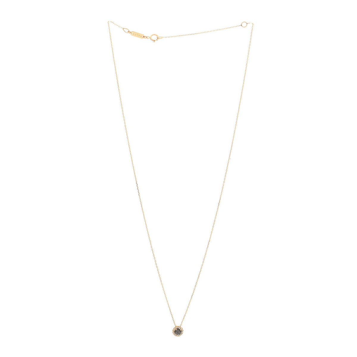 14K Yellow Gold Diamond Black Night Quartz Halo Pendant Necklace