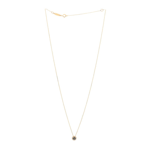 14K Yellow Gold Diamond Black Night Quartz Halo Pendant Necklace