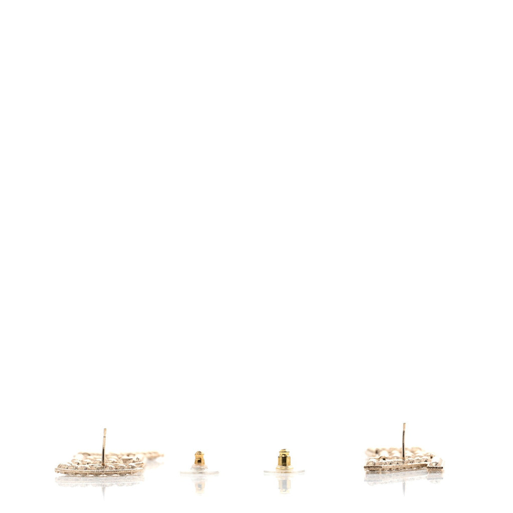 Crystal Cha-Nel Logo Drop Earrings Gold