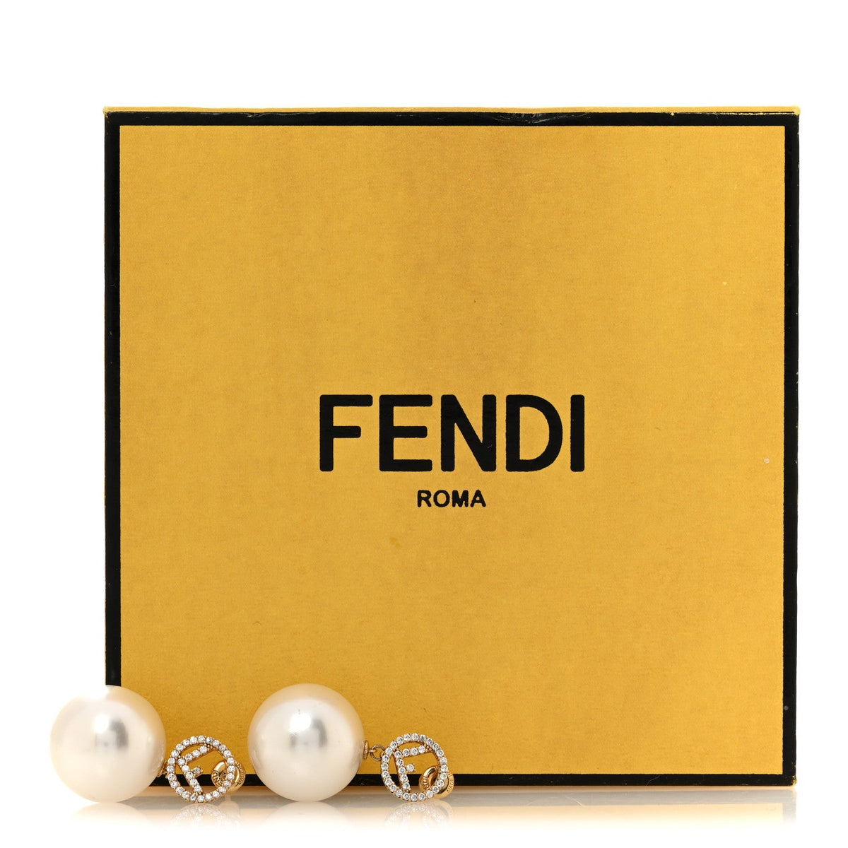 Metal Crystal Pearl Logo Drop Earrings Gold