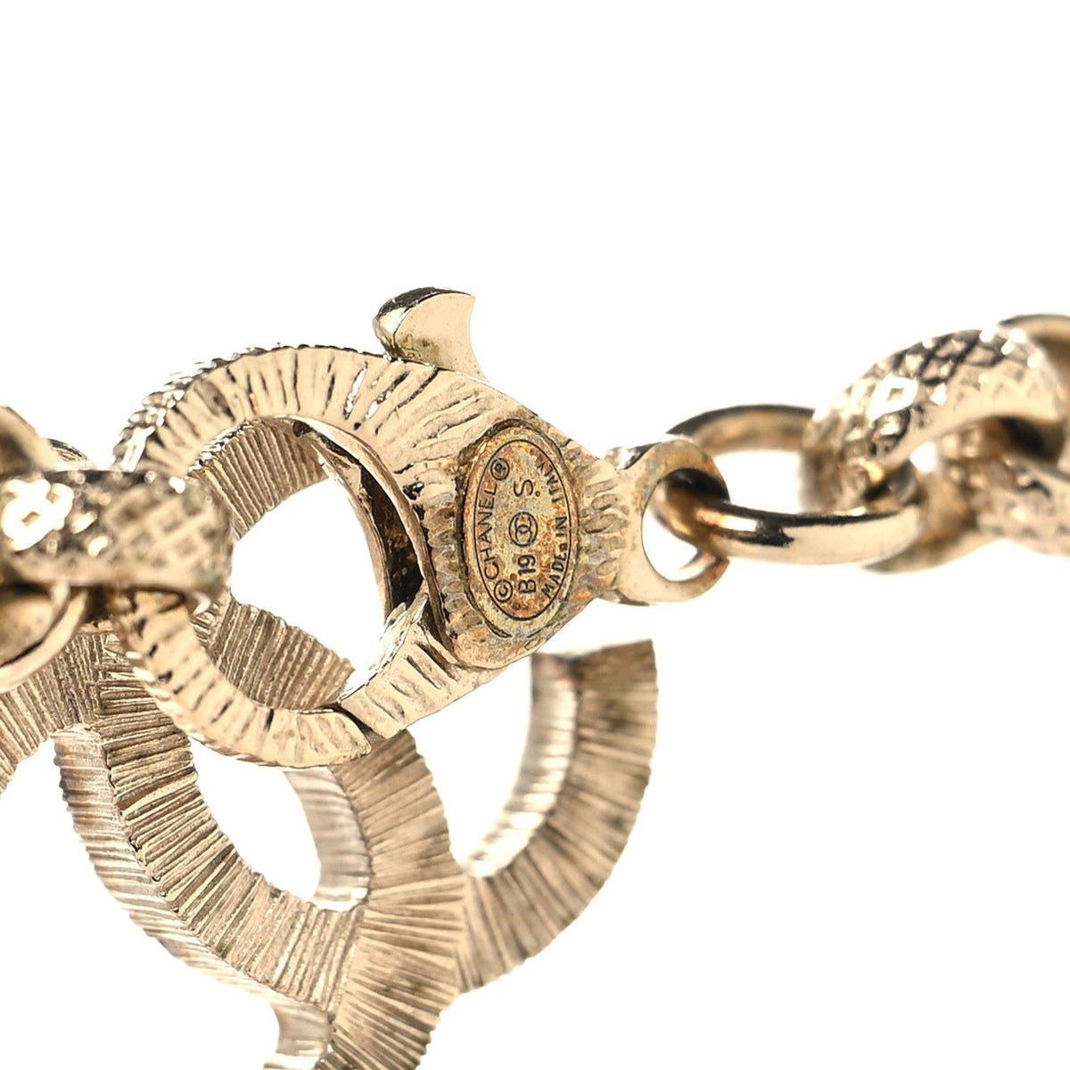 Metal Crystal Cha-Nel Logo Necklace Gold