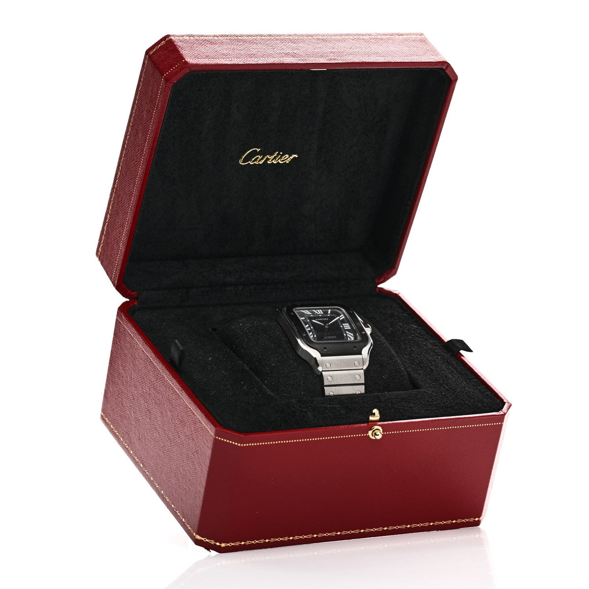 Stainless Steel 39.8mm Santos De Cartier Automatic Watch Black