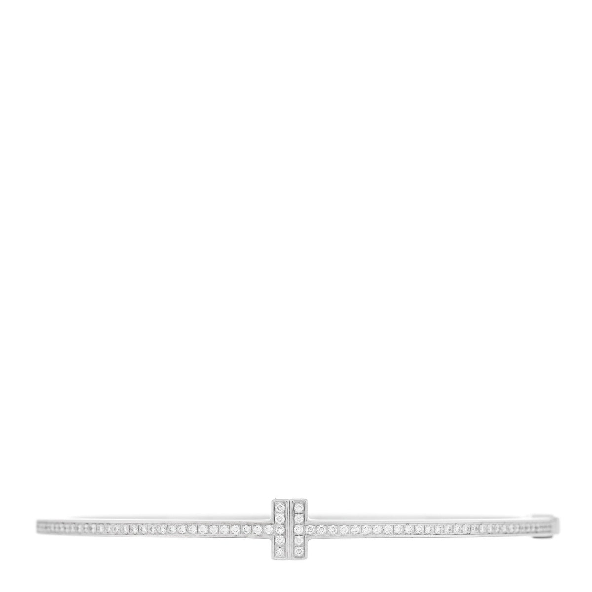 18K White Gold Diamond T Hinged Wire Bangle Bracelet
