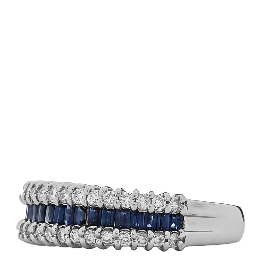 Platinum Diamond Blue Sapphire 0.50ctw Three Row Ring 53 6.5