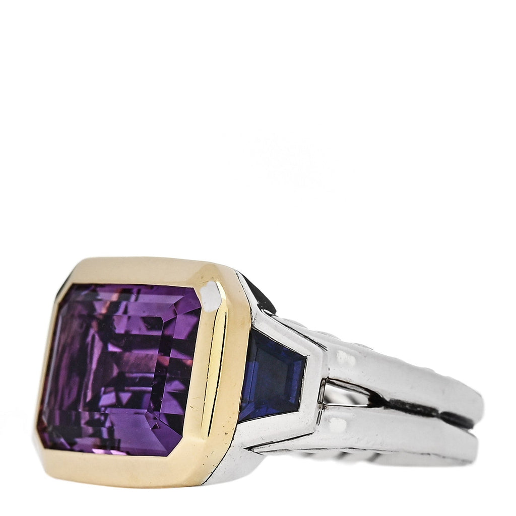 Sterling Silver 18K Yellow Gold Amethyst Iolite Three Stone Novella Ring 52 6