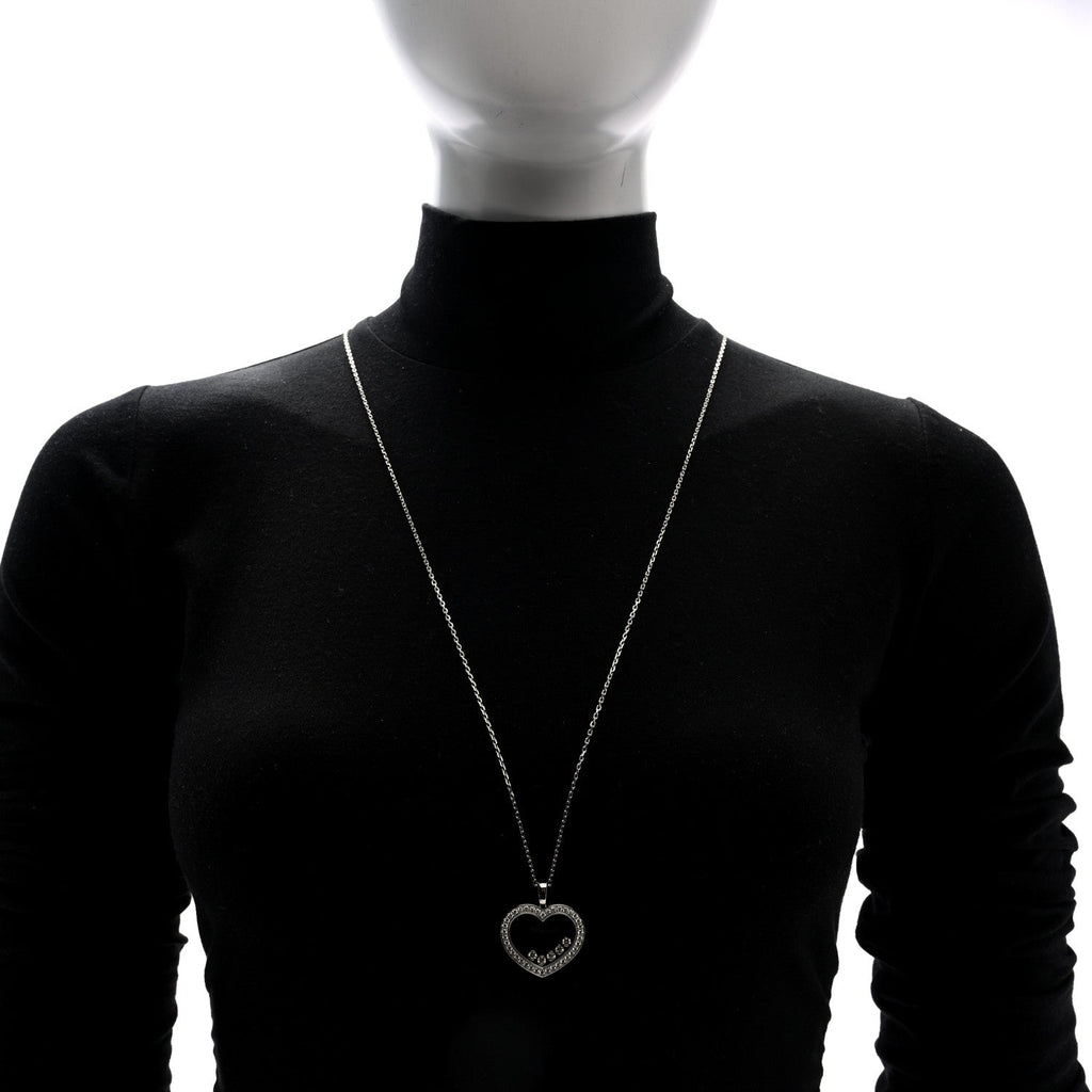18K White Gold Happy Diamonds Icons Paved Heart Pendant Necklace