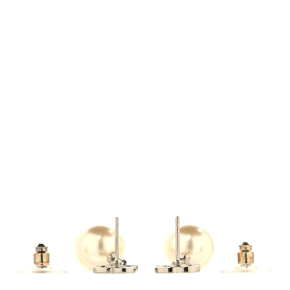 Crystal Pearl CC Drop Earrings Silver Pearly White