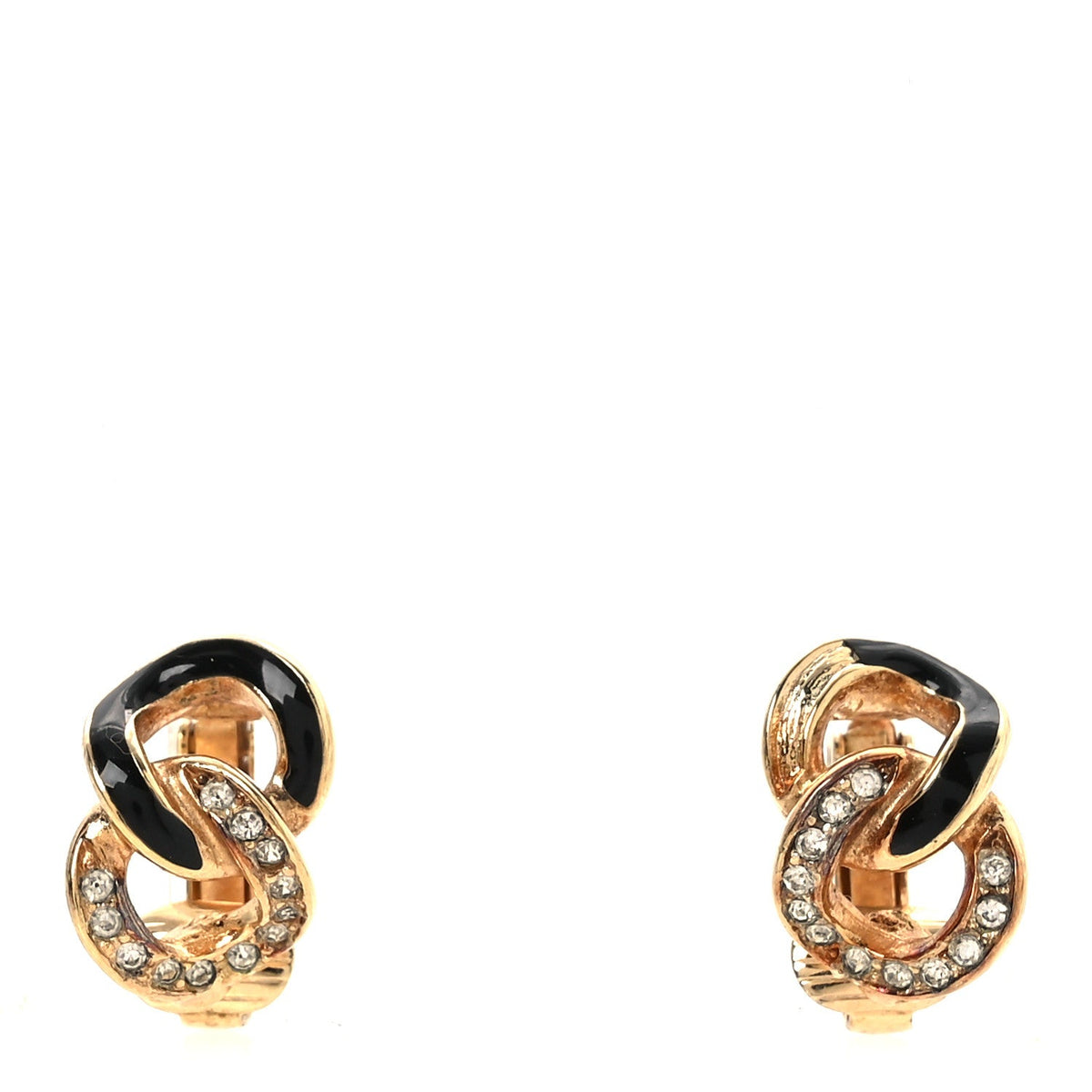 Crystal Enamel Chain Link Clip On Earrings Gold Black
