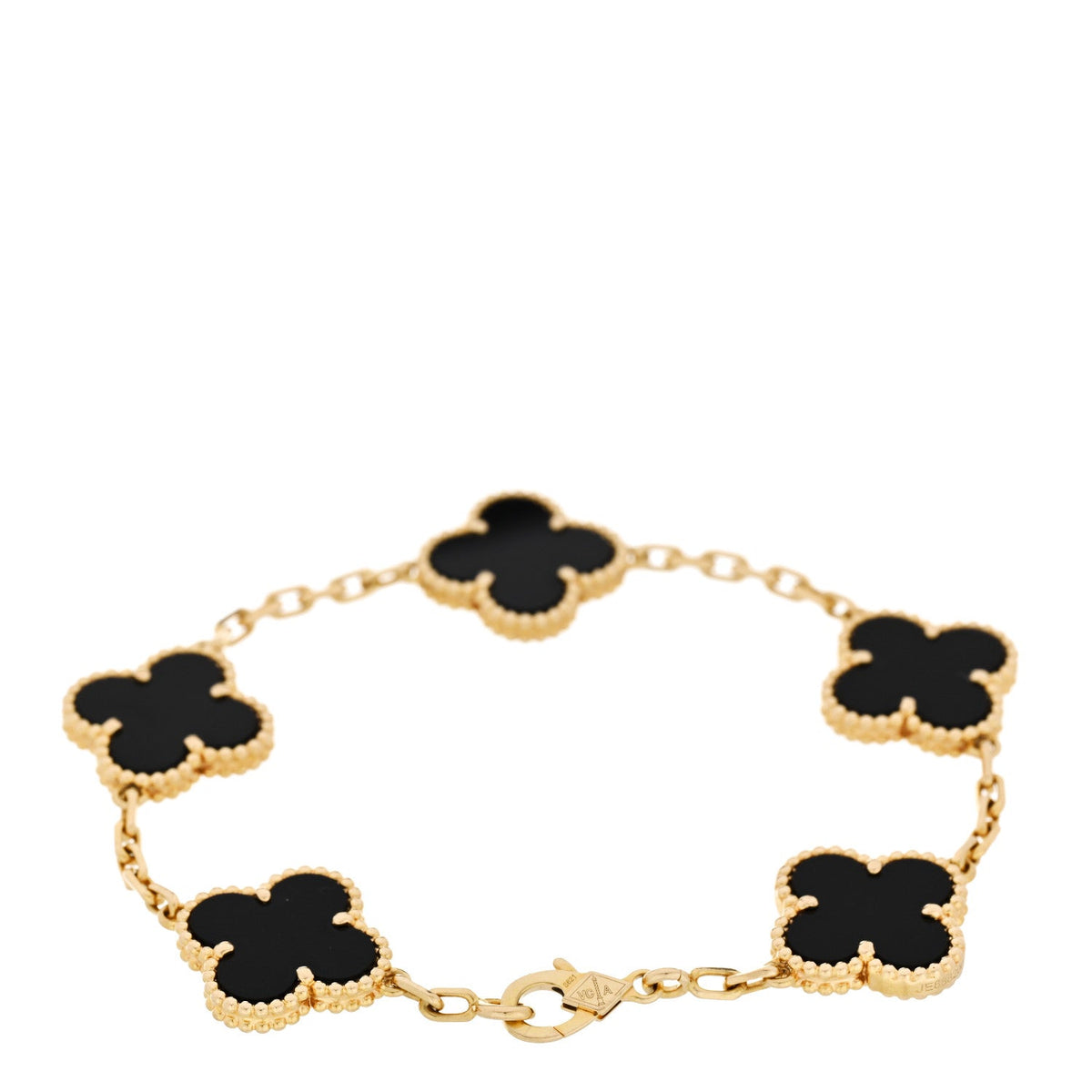 18K Yellow Gold Black Onyx 5 Motifs Vintage Alhambra Bracelet