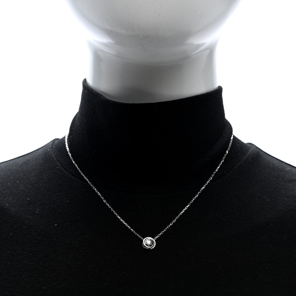 18K White Gold Black Ceramic Diamond Small Trinity Pendant Necklace