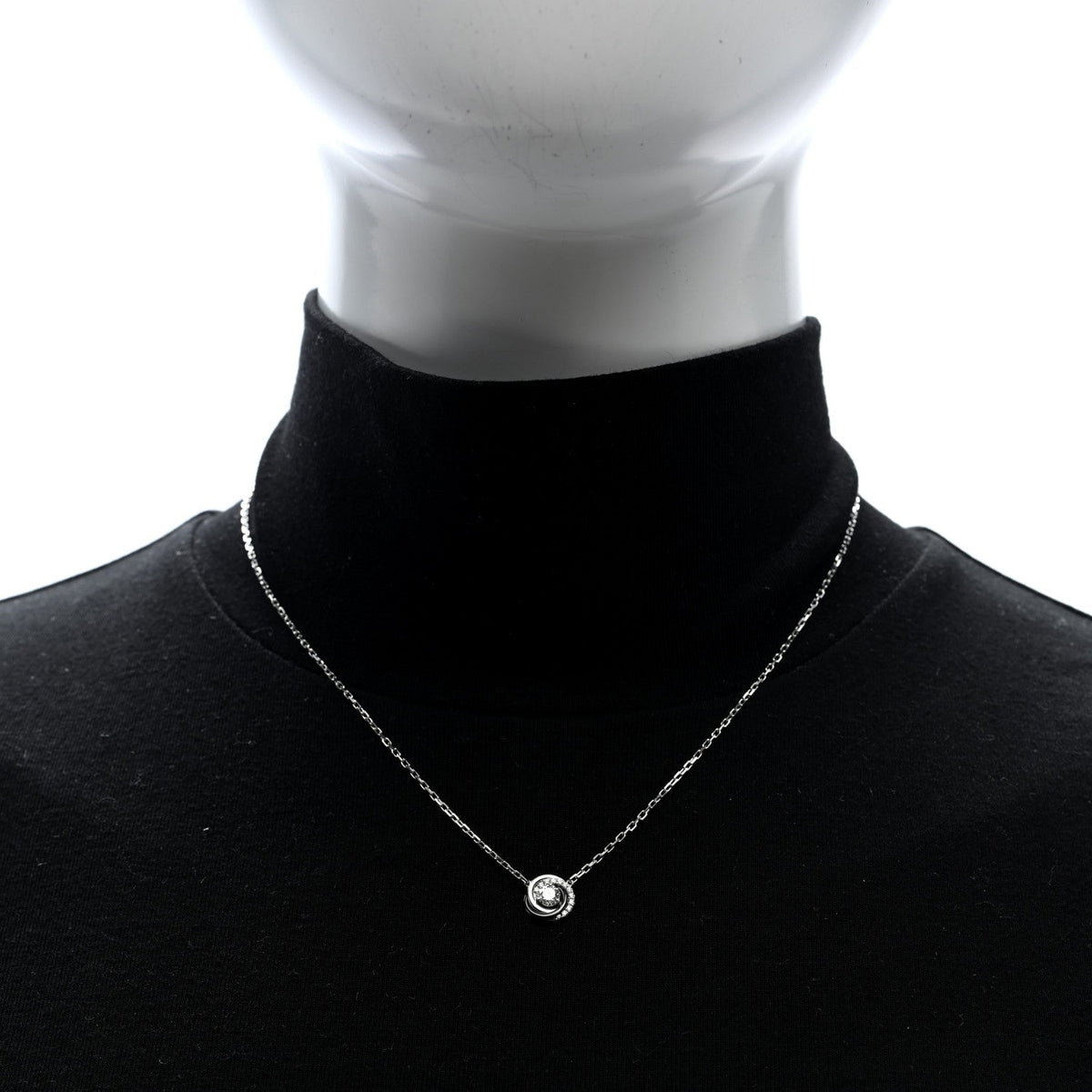 18K White Gold Black Ceramic Diamond Small Trinity Pendant Necklace
