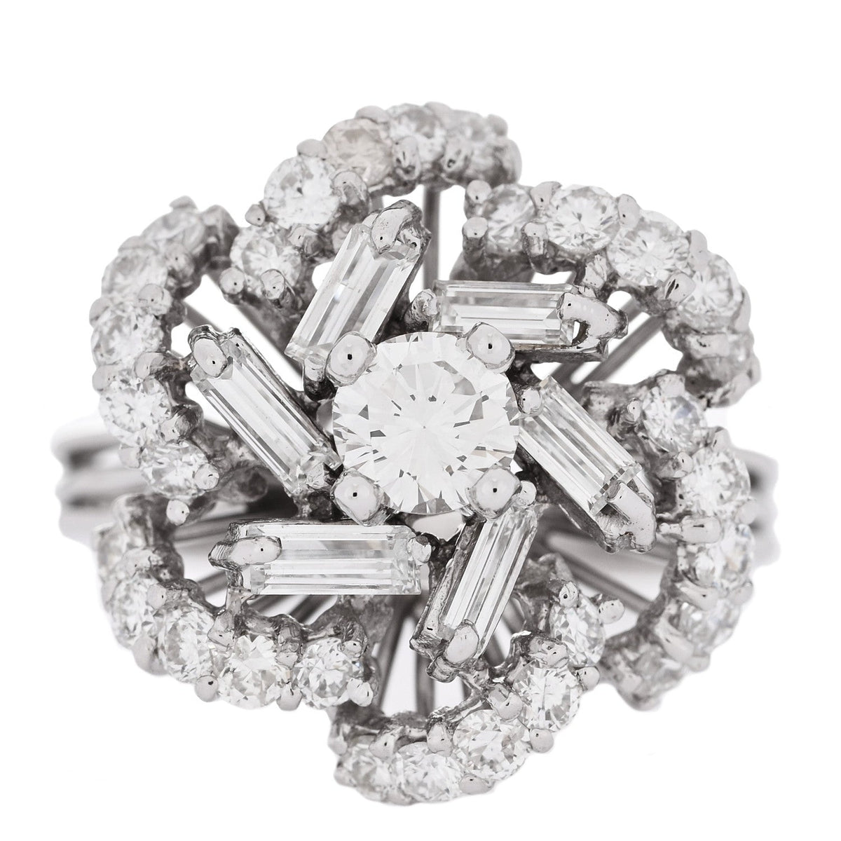 18K White Gold Diamond 1.80ctw Flower Spiral Cocktail Ring 52 6