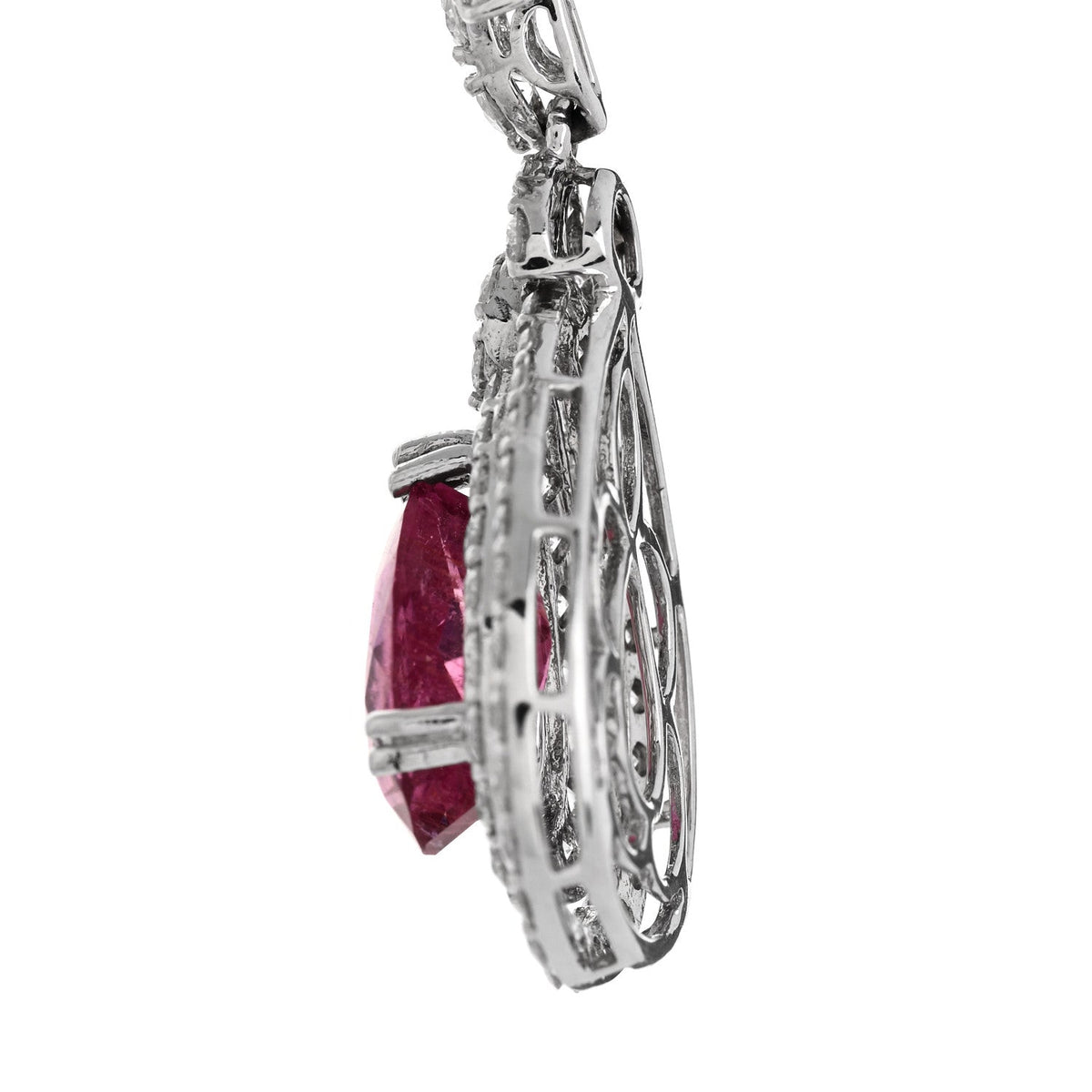14K White Gold Diamond 4.40ctw Rubellite Pear Cut Drop Earrings