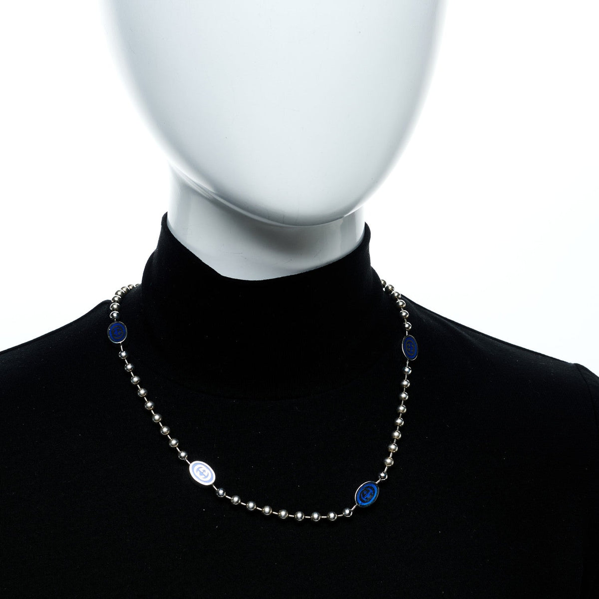Sterling Silver Enamel Thin Interlocking G Necklace Blue