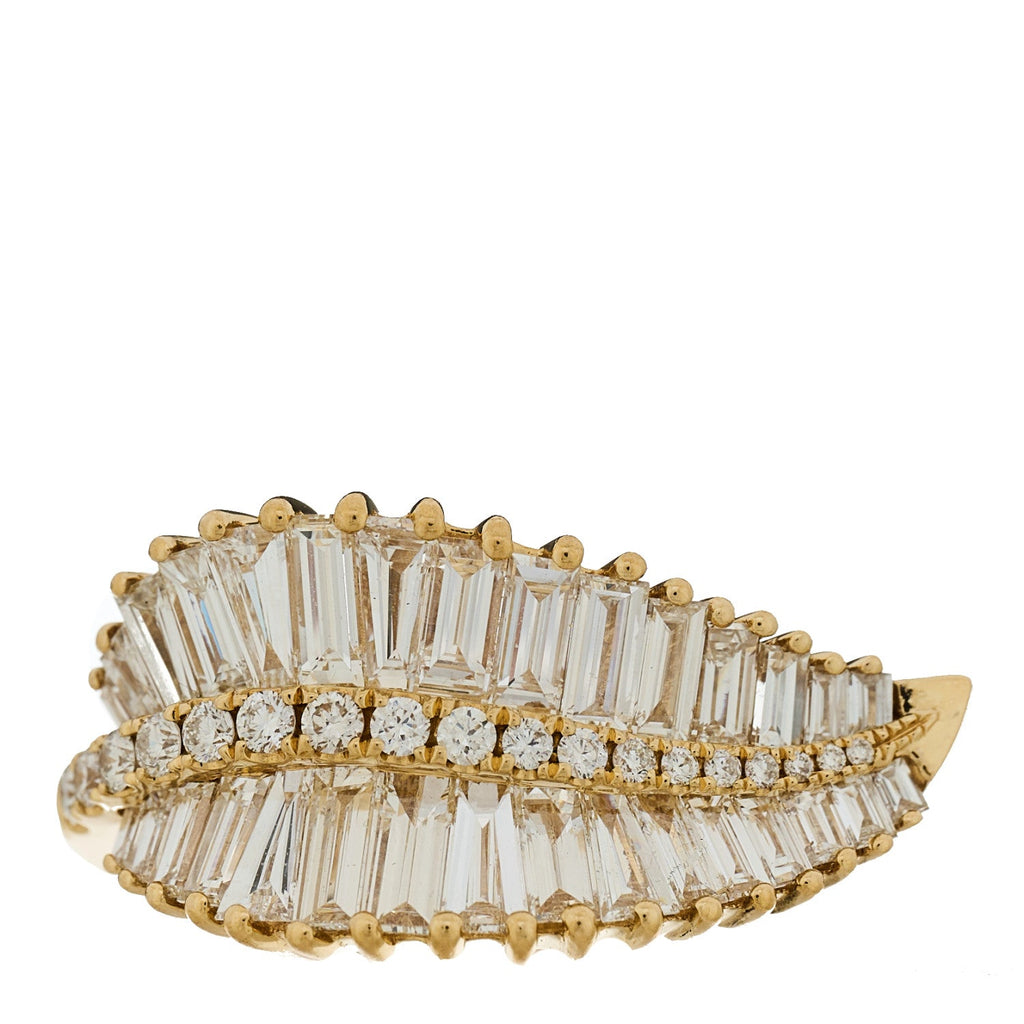 18K Yellow Gold Diamond Sideways Palm Leaf Ring 53 6.5