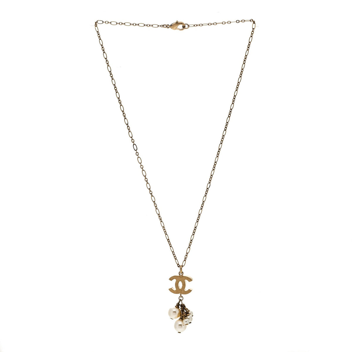 Pearl CC Logo Drop Necklace Gold
