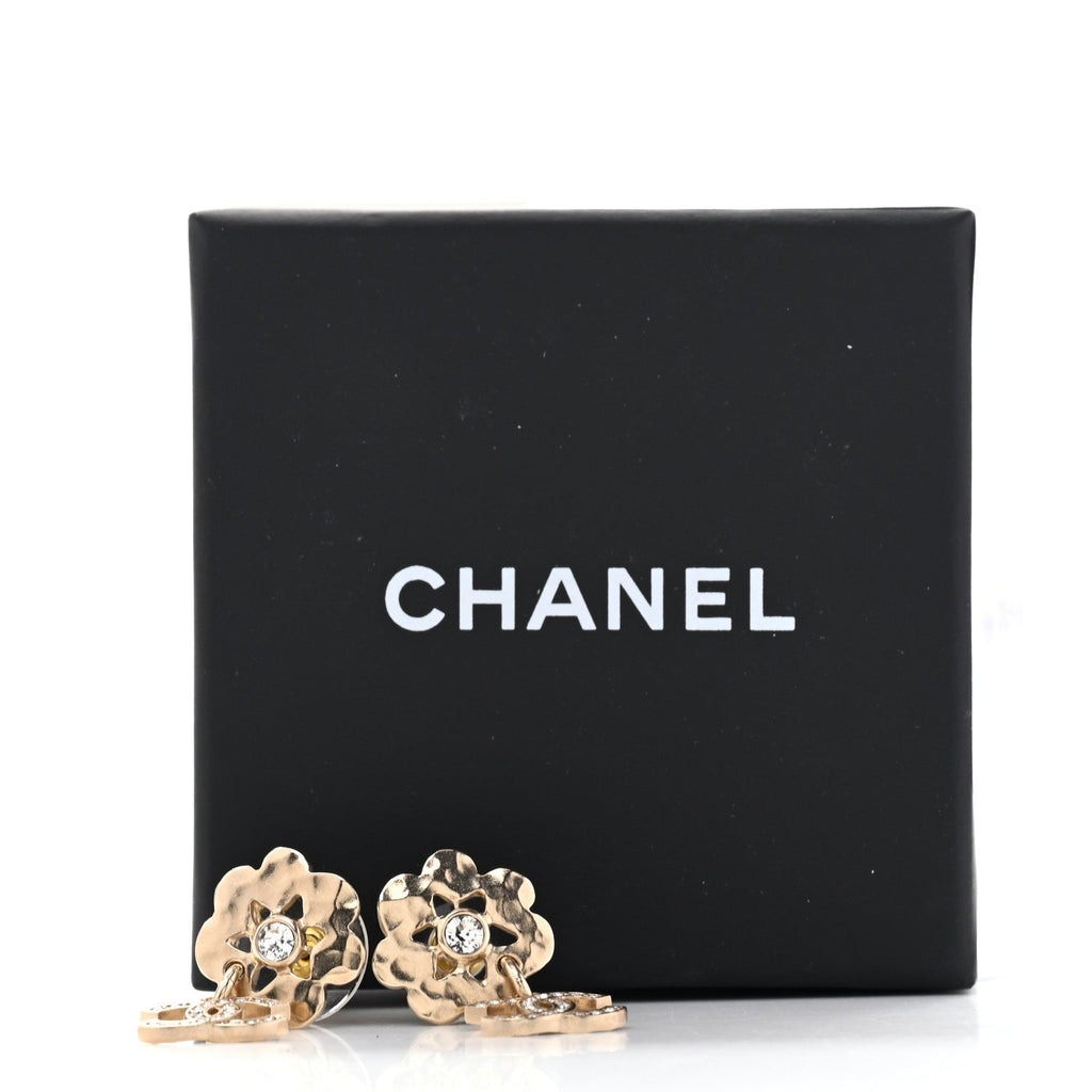 Crystal CC Flower Drop Earrings Gold