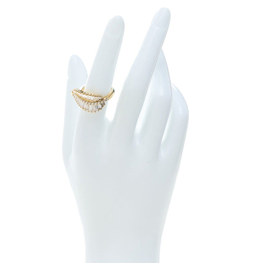 18K Yellow Gold Diamond Sideways Palm Leaf Ring 53 6.5