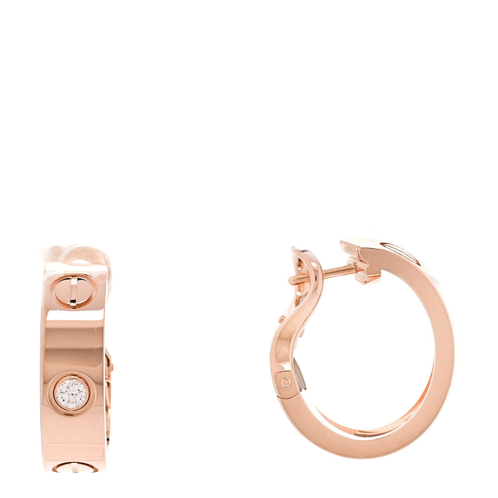 18K Pink Gold 2 Diamond 5.5mm LOVE Hoop Earrings