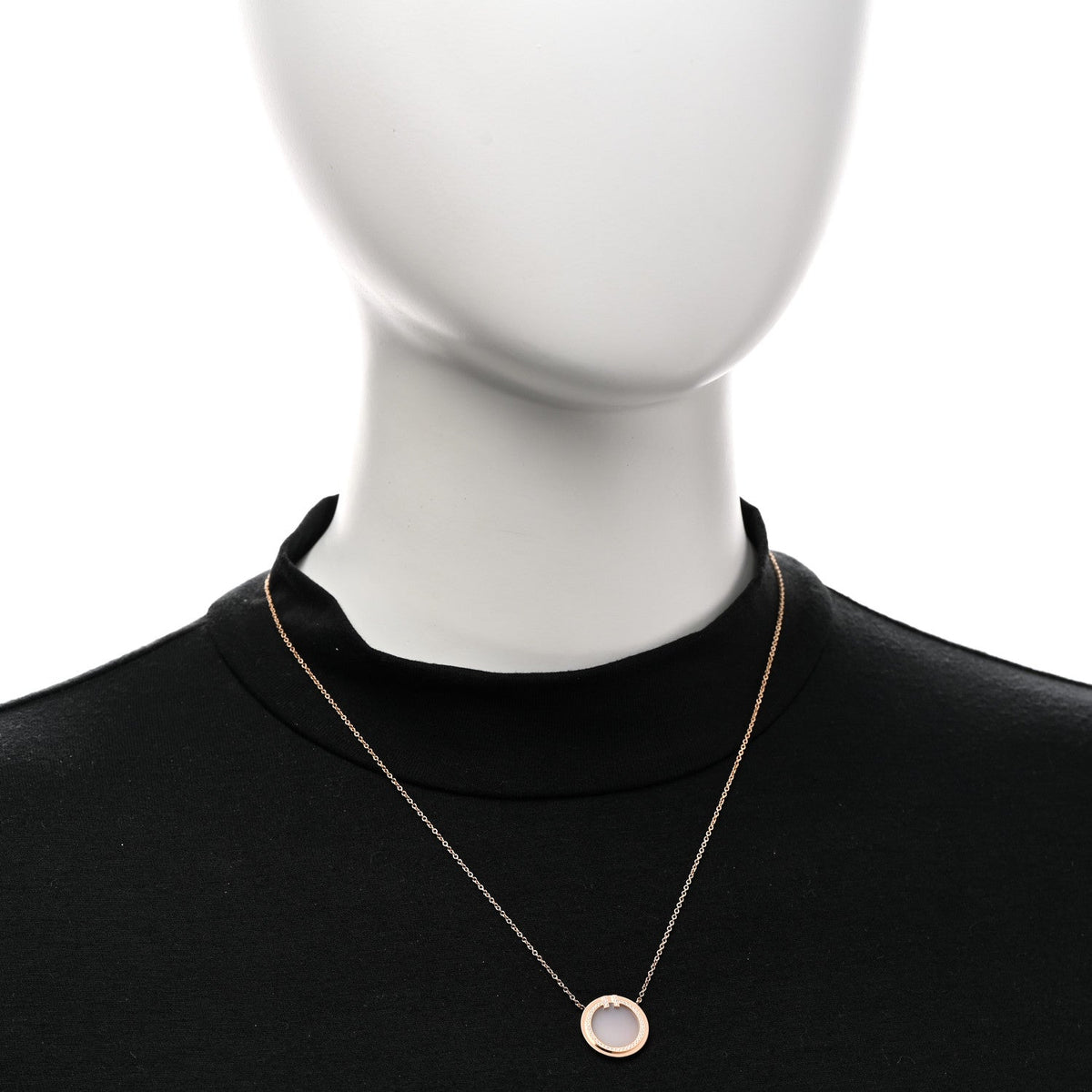 18K Rose Gold Diamond Pink Opal T Circle Pendant Necklace