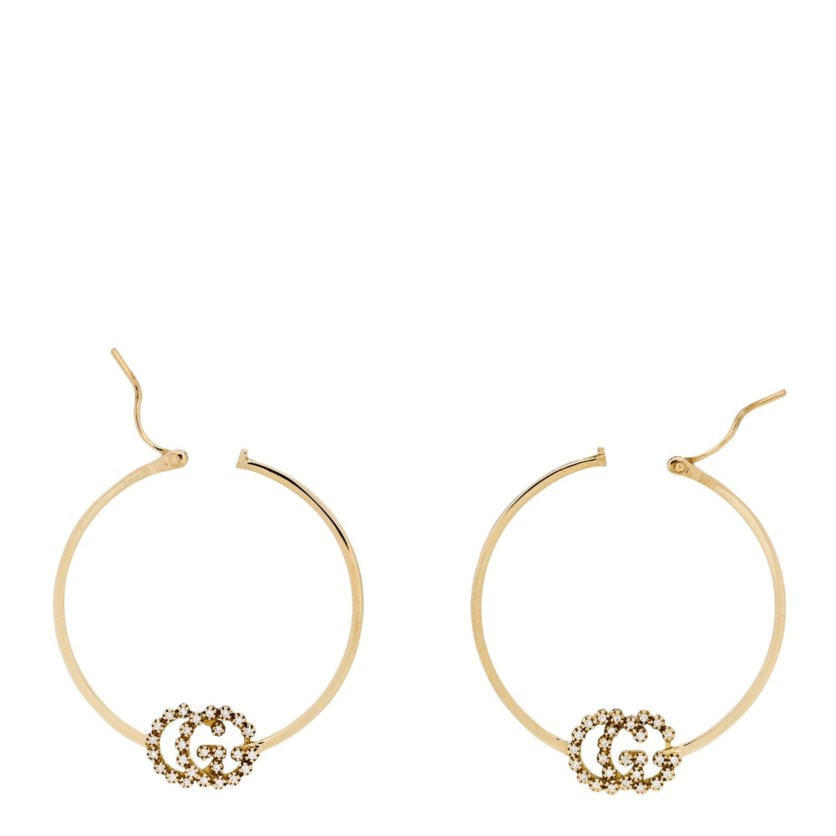 18K Yellow Gold Diamond Running GG Hoop Earrings