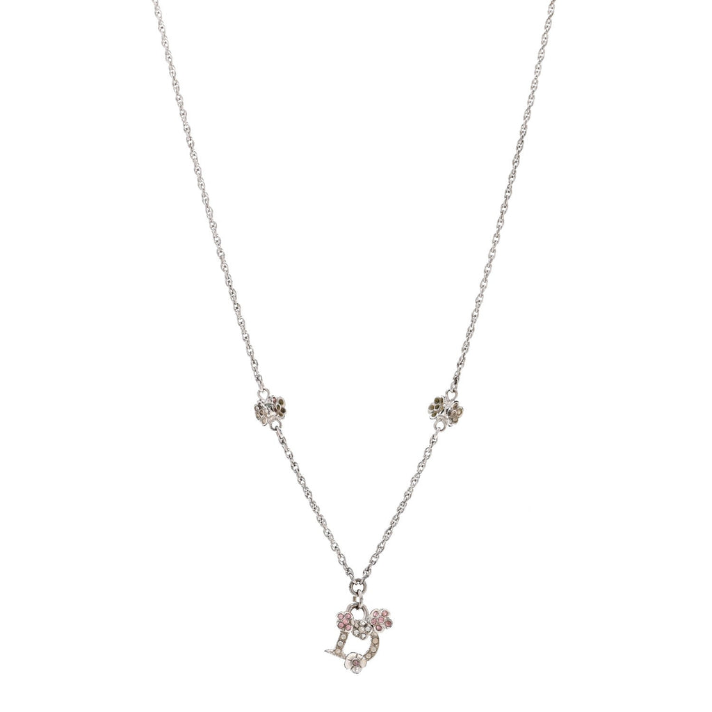 Crystal Flower Necklace Silver Pink