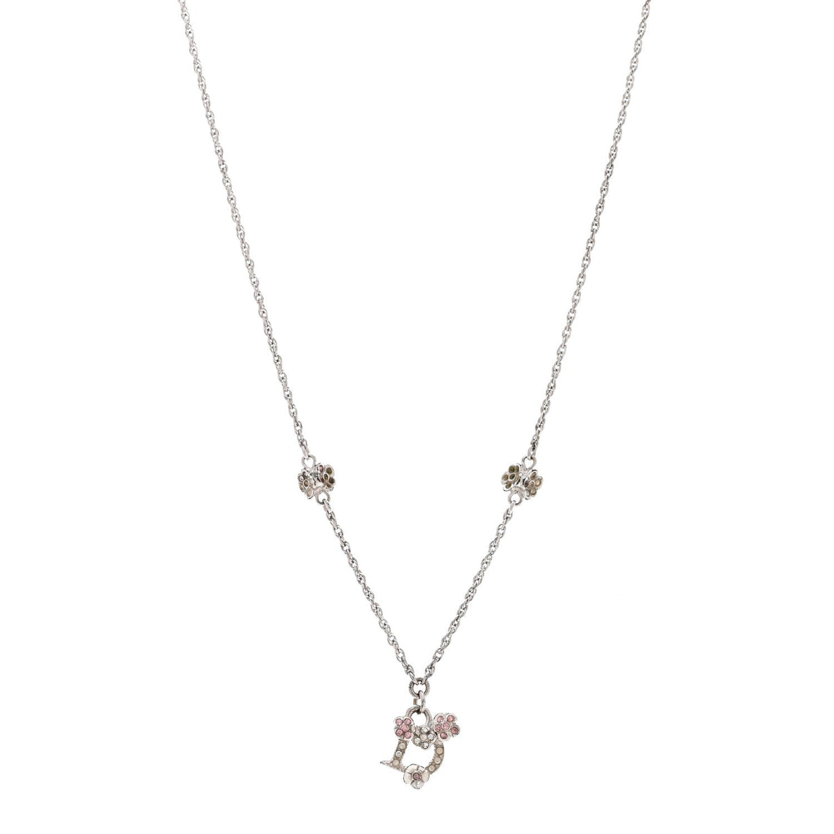Crystal Flower Necklace Silver Pink