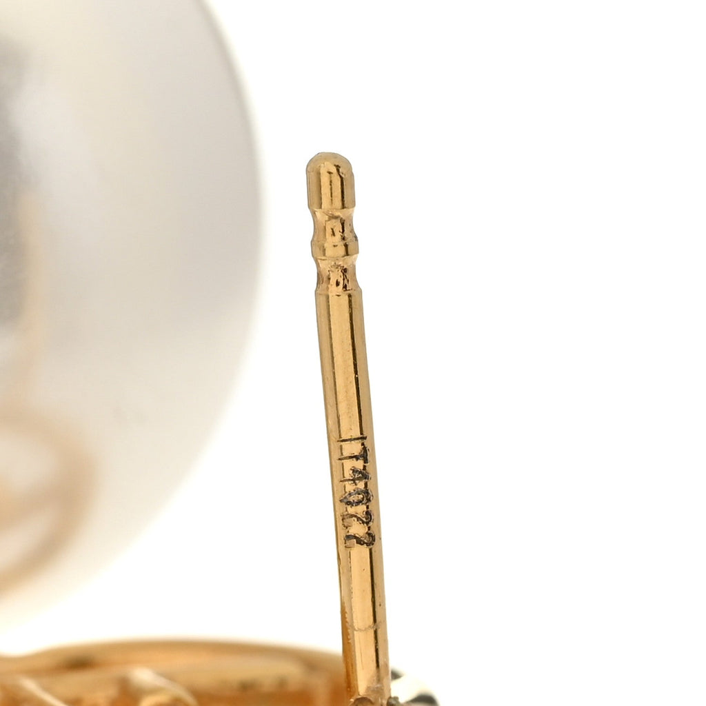 Metal Crystal Pearl Logo Drop Earrings Gold
