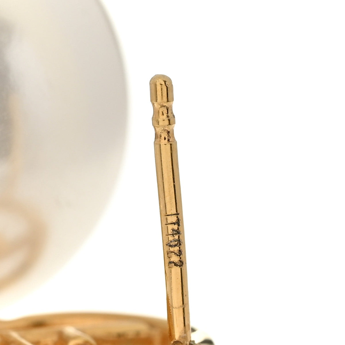 Metal Crystal Pearl Logo Drop Earrings Gold